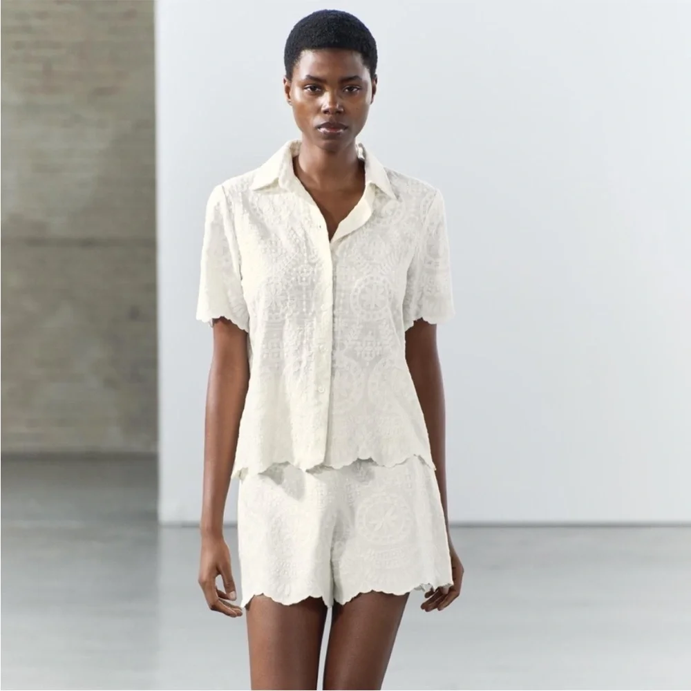 NWT Zara White Embroidered Shorts - Picture 4 of 7